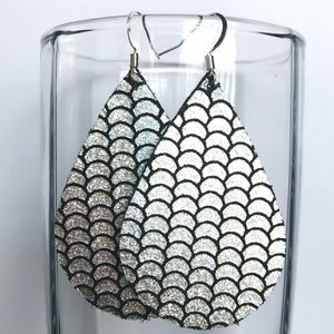 Silver Mermaid Print Leather Earrings